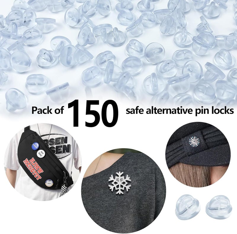 DUFEIMOY 150Pcs Rubber Pin Backs Locking, Locking Pin Backs with Storage Case, Pin Backs Pin Keepers for Brooch Tie Hat Badge Insignia, Clear Pin Locks - Image 2